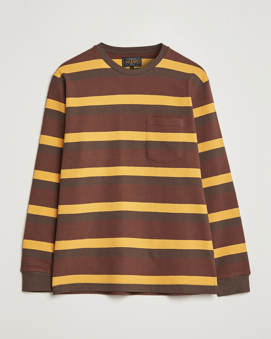 Homme | T-shirts | BEAMS PLUS | Long Sleeve Striped Pocket Tee Brown