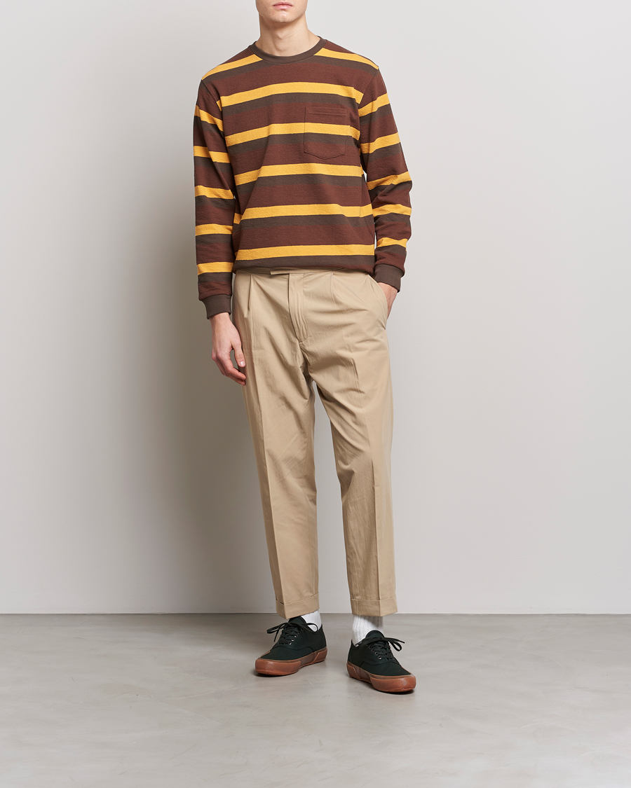 Homme | T-shirts | BEAMS PLUS | Long Sleeve Striped Pocket Tee Brown