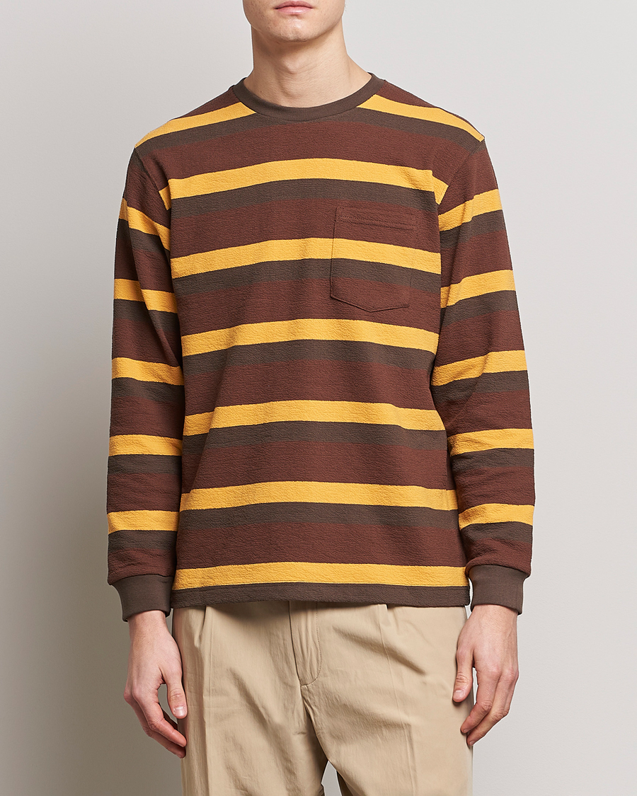 Homme | T-shirts | BEAMS PLUS | Long Sleeve Striped Pocket Tee Brown