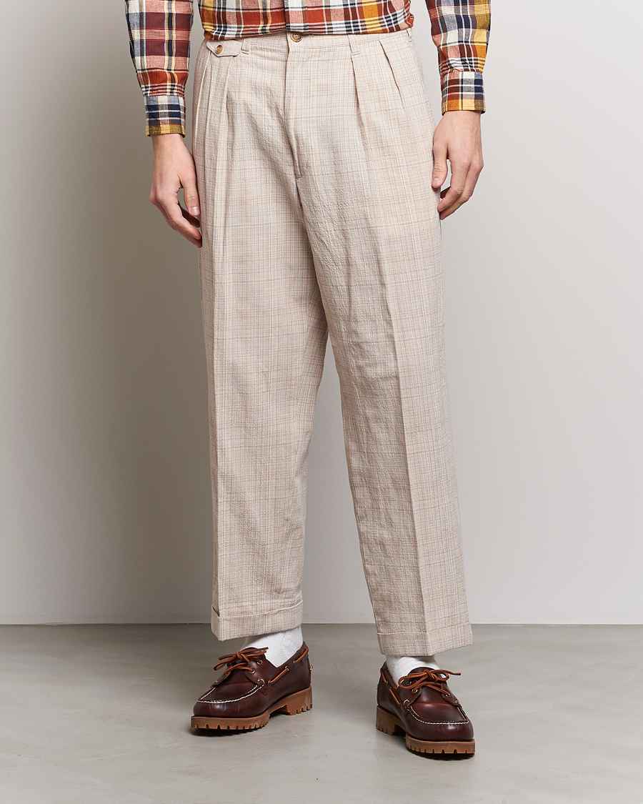 Homme | Pantalons | BEAMS PLUS | Cotton/Linen Comfort Trousers Natural