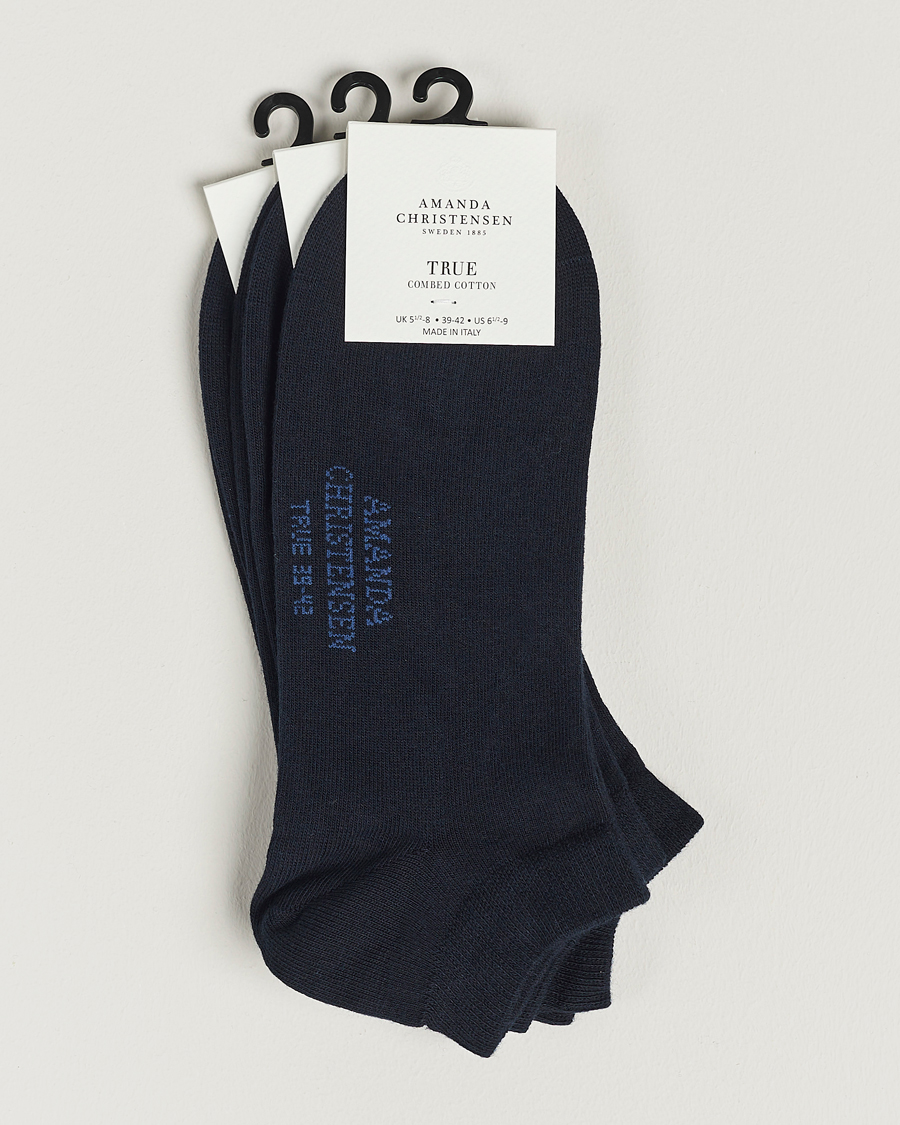 Heren | Ondergoed | Amanda Christensen | 3-Pack True Cotton Sneaker Socks Dark Navy