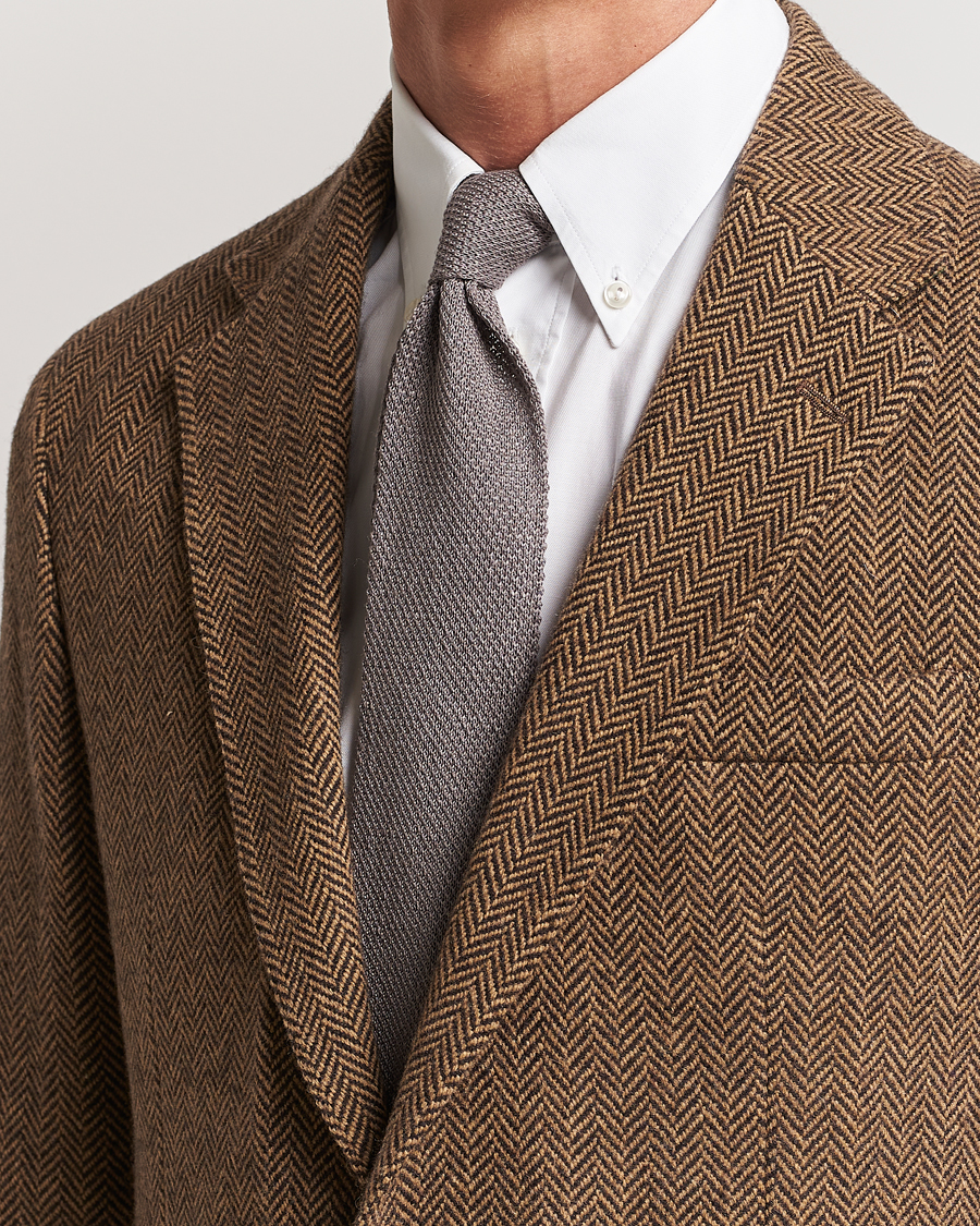 Heren | Polo Ralph Lauren Linen Knitted Tie Grey | Polo Ralph Lauren | Linen Knitted Tie Grey