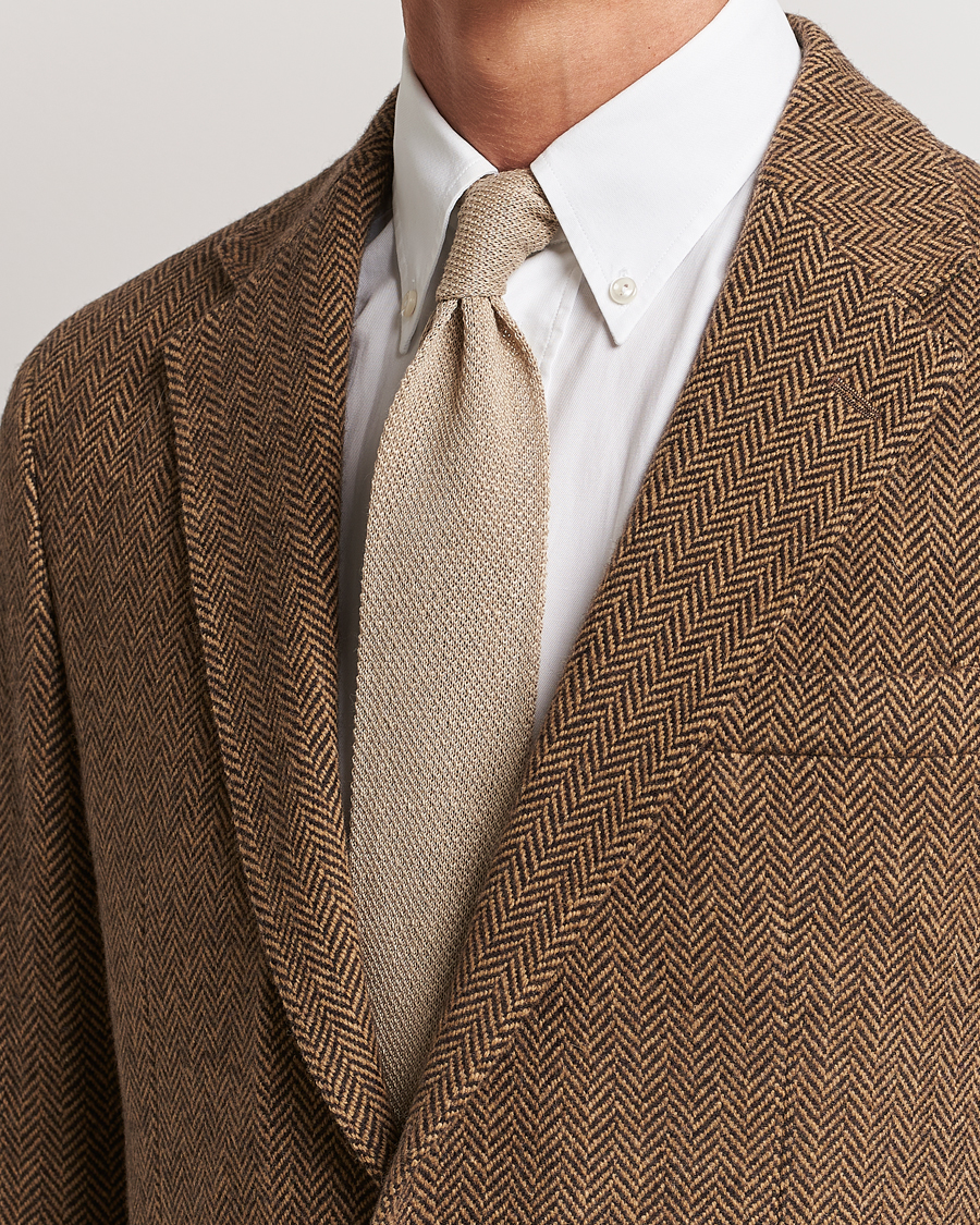 Heren | Polo Ralph Lauren Linen Knitted Tie Tan | Polo Ralph Lauren | Linen Knitted Tie Tan