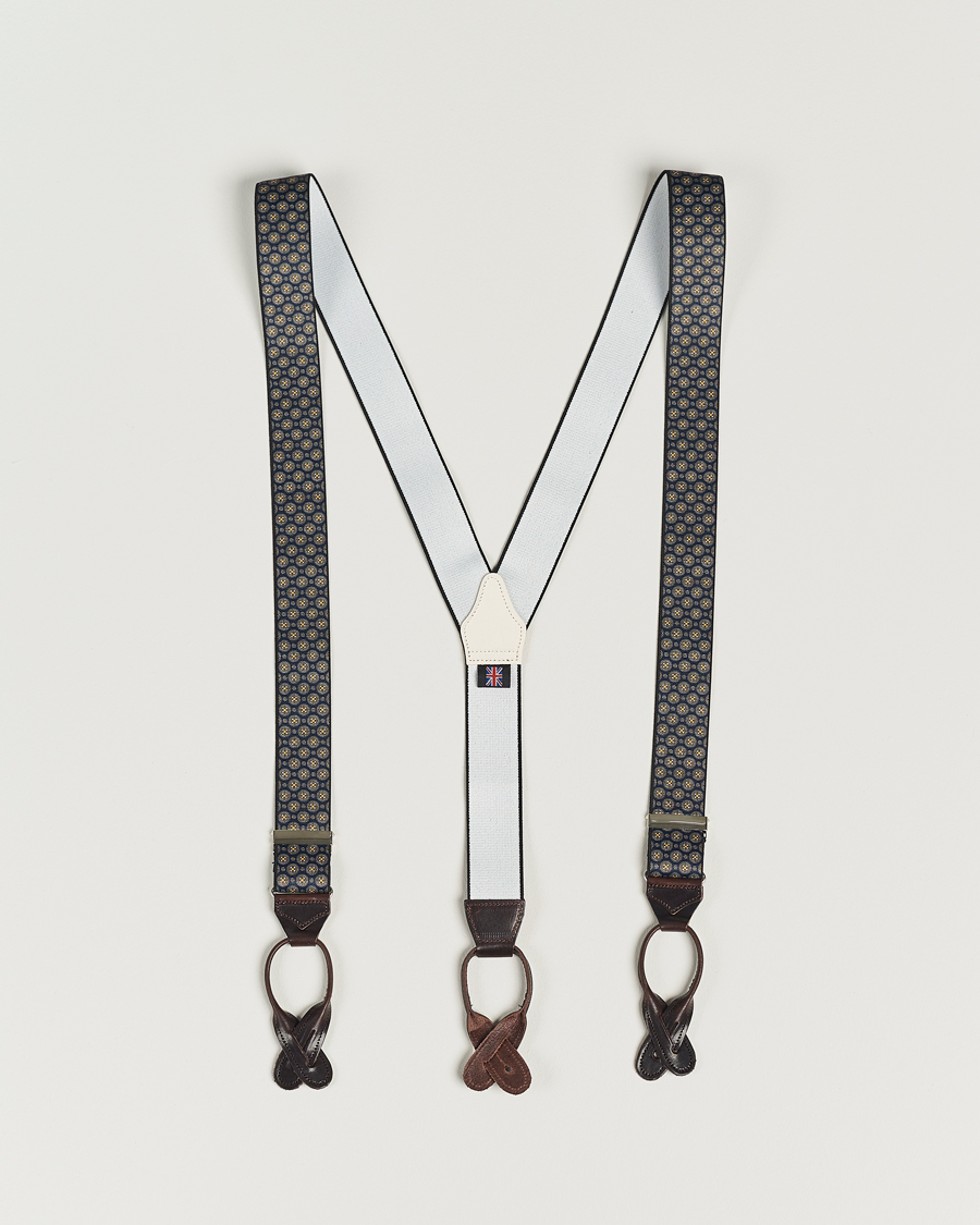 Homme | Albert Thurston Elastic Medallion Printed Braces 35mm Blue | Albert Thurston | Elastic Medallion Printed Braces 35mm Blue