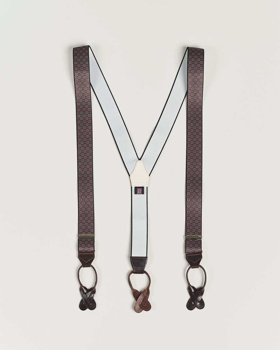 Homme | Albert Thurston Elastic Medallion Printed Braces 35mm Wine | Albert Thurston | Elastic Medallion Printed Braces 35mm Wine