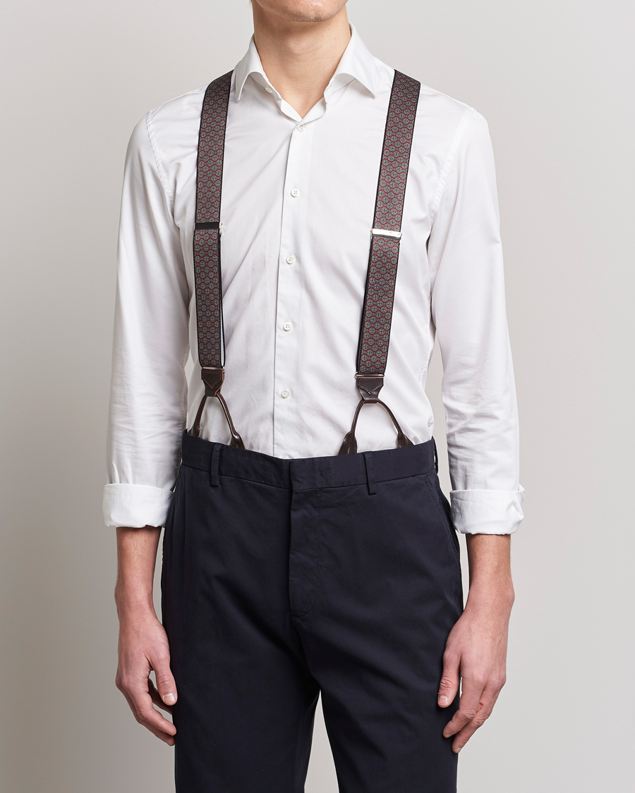 Homme | Albert Thurston Elastic Medallion Printed Braces 35mm Wine | Albert Thurston | Elastic Medallion Printed Braces 35mm Wine