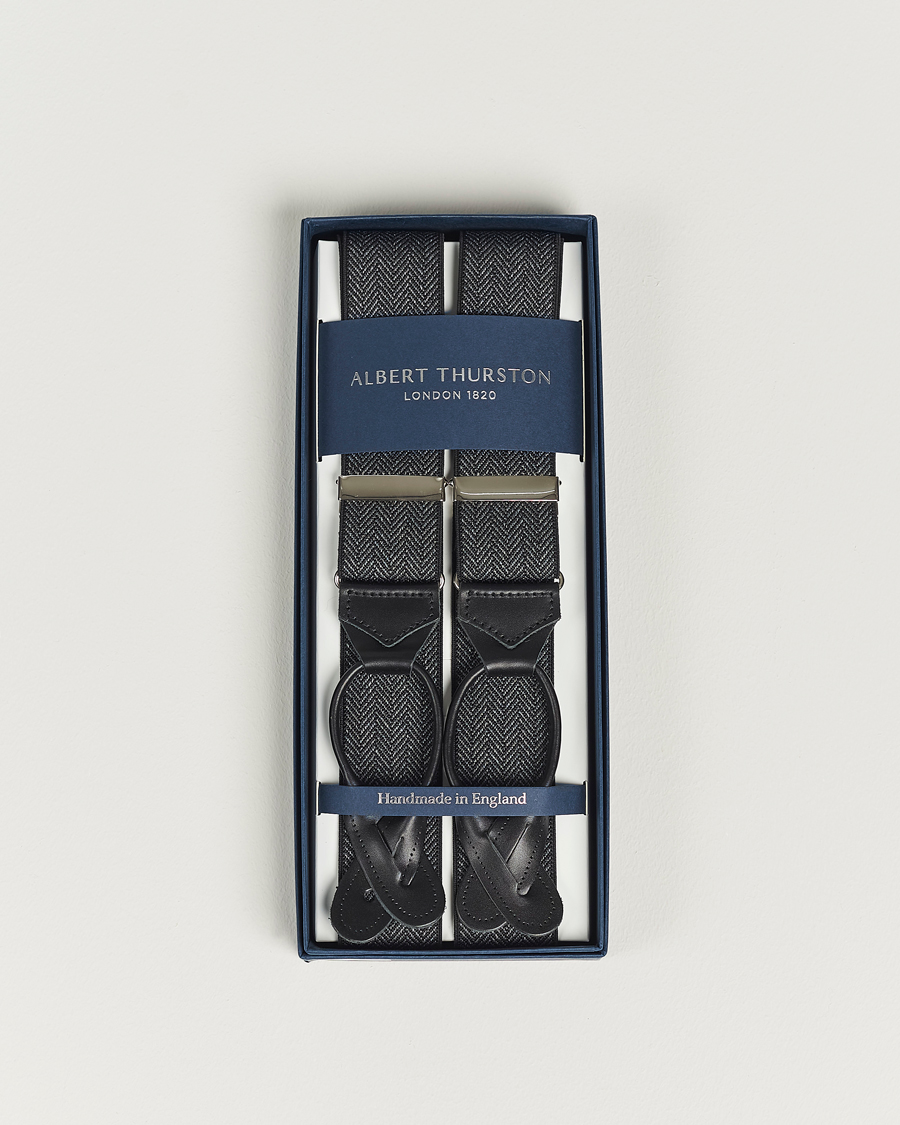 Heren | Albert Thurston Elastic Herringbone Braces 35mm Grey | Albert Thurston | Elastic Herringbone Braces 35mm Grey