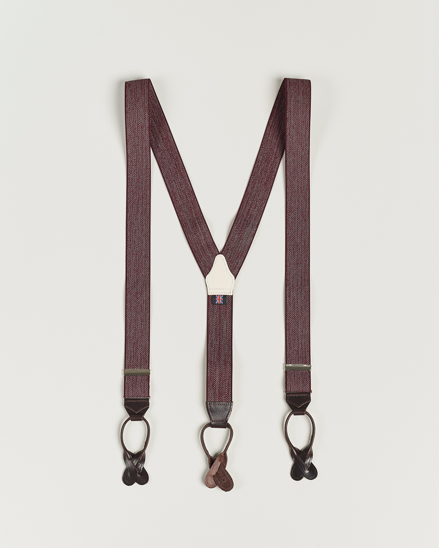 Heren | Albert Thurston Elastic Herringbone Braces 35mm Wine | Albert Thurston | Elastic Herringbone Braces 35mm Wine