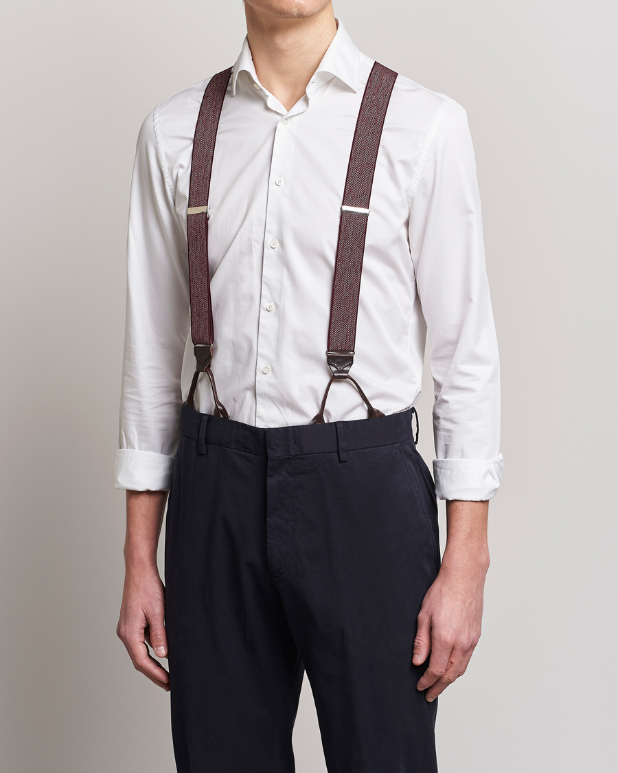 Heren | Albert Thurston Elastic Herringbone Braces 35mm Wine | Albert Thurston | Elastic Herringbone Braces 35mm Wine