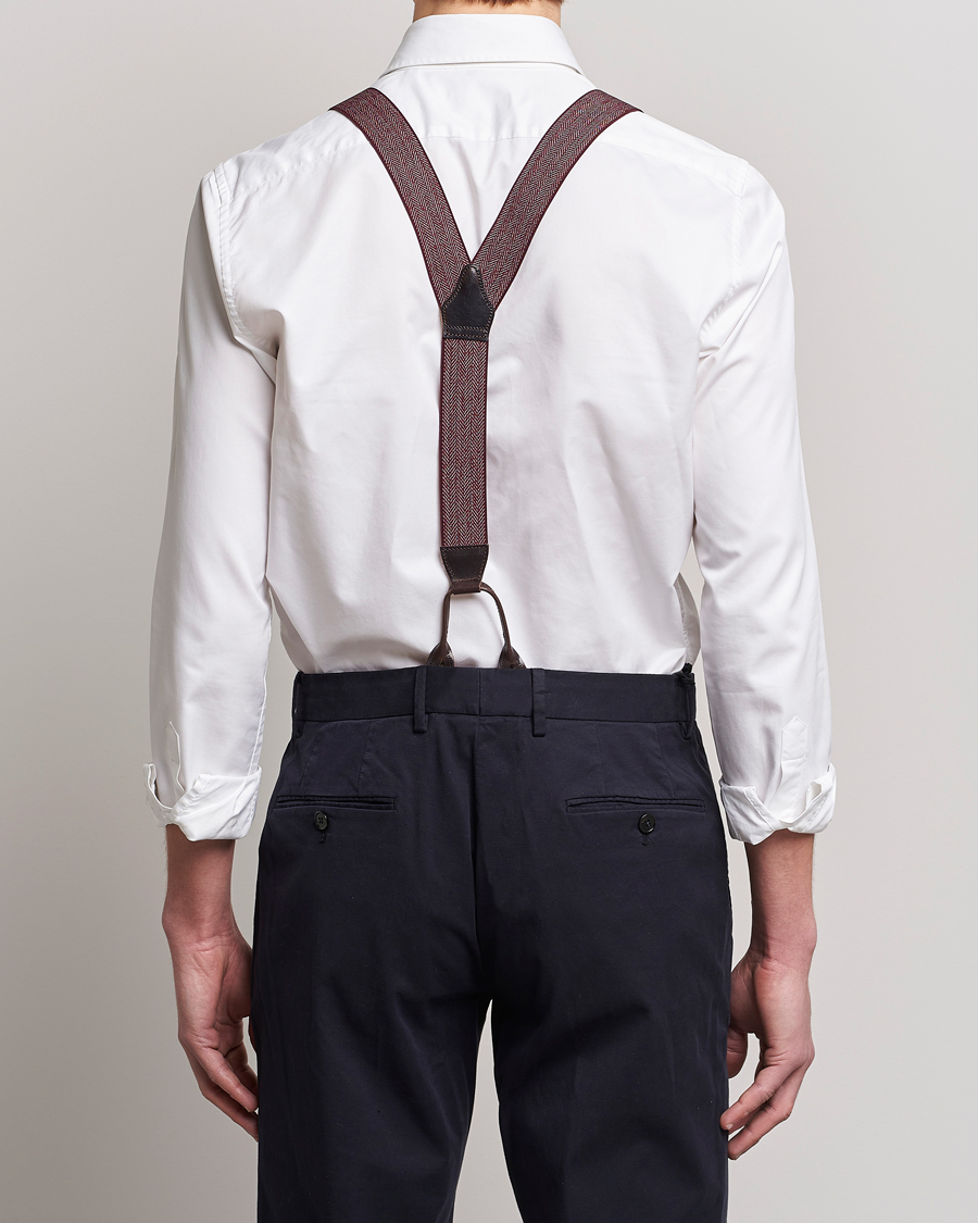 Heren | Albert Thurston Elastic Herringbone Braces 35mm Wine | Albert Thurston | Elastic Herringbone Braces 35mm Wine