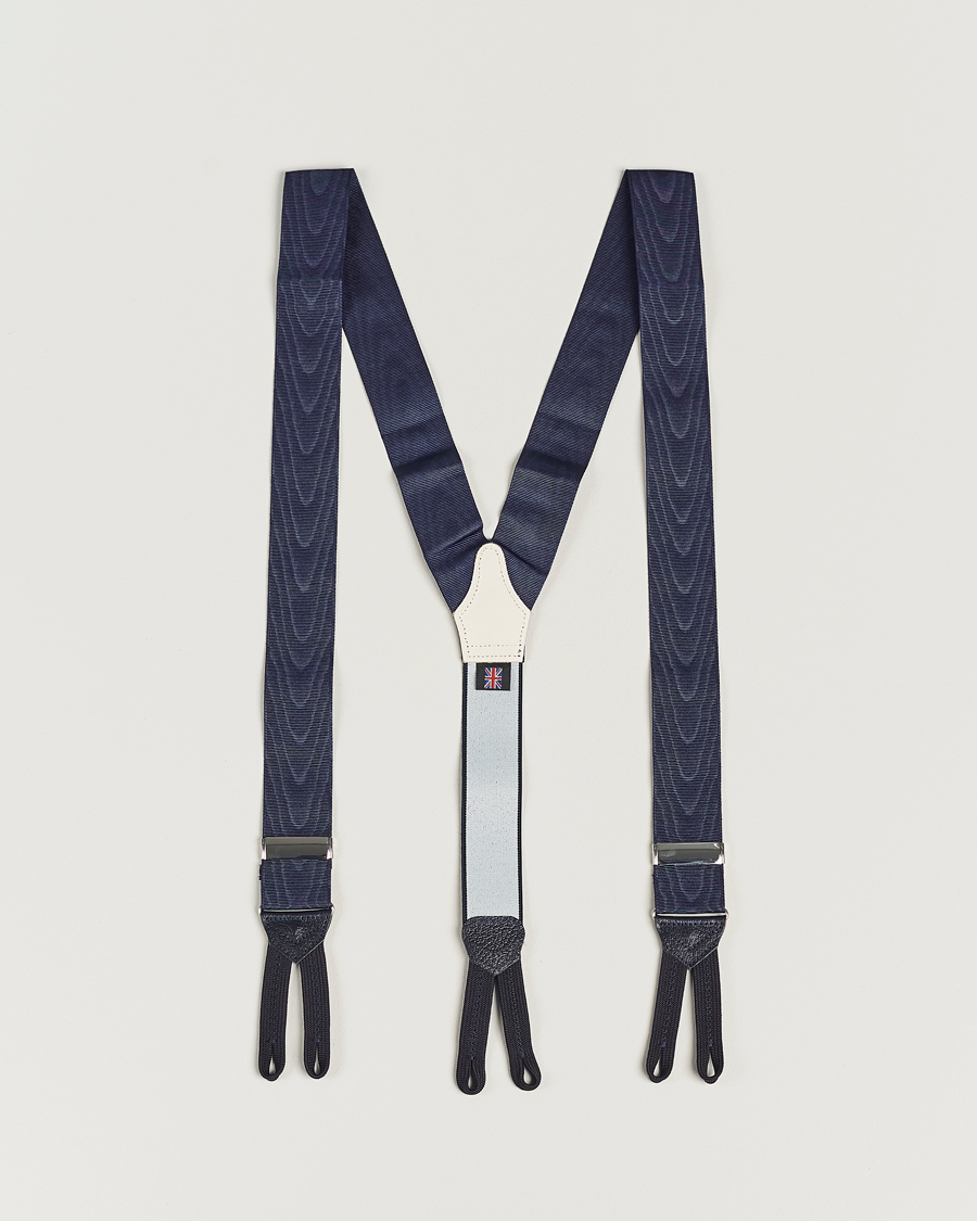 Homme | Albert Thurston Moiré Braces 40mm Navy | Albert Thurston | Moiré Braces 40mm Navy