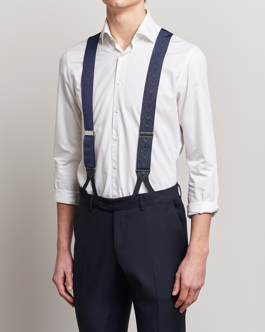 Homme | Albert Thurston Moiré Braces 40mm Navy | Albert Thurston | Moiré Braces 40mm Navy