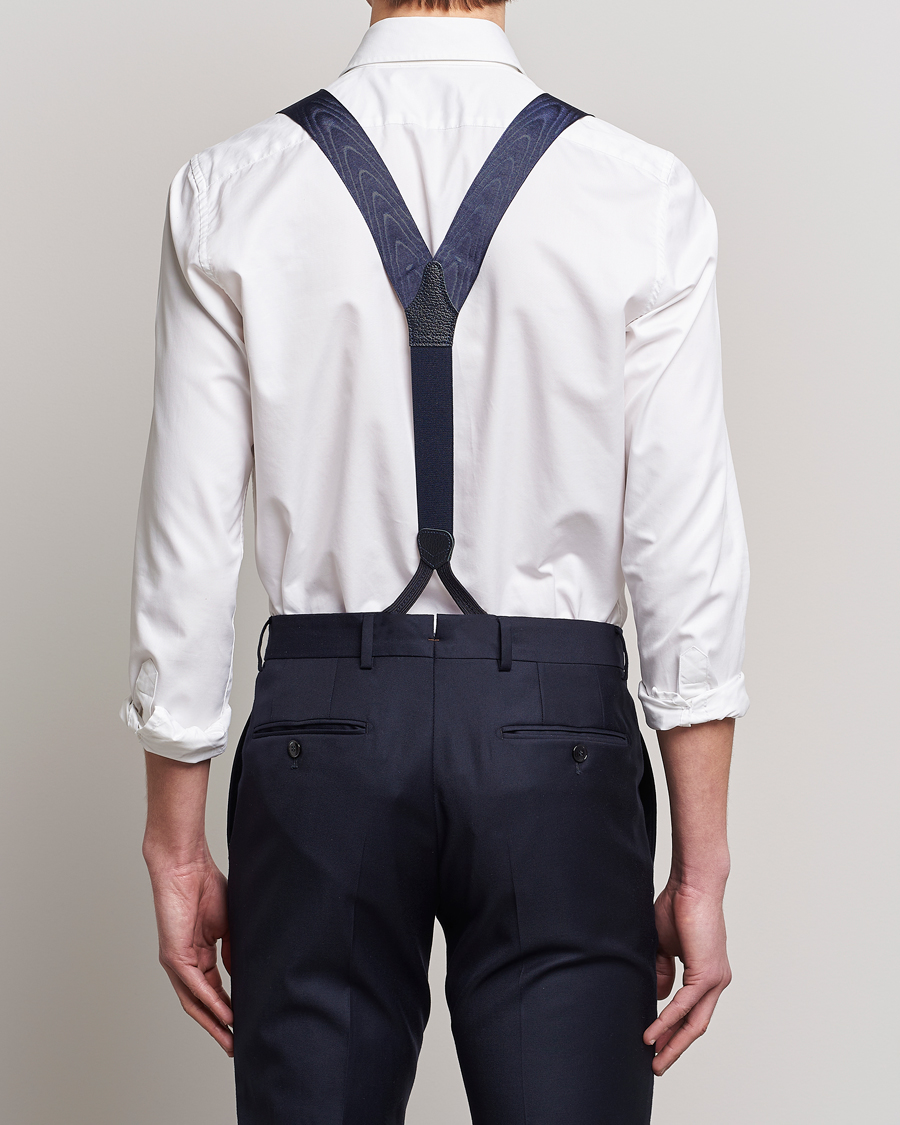 Heren | Albert Thurston Moiré Braces 40mm Navy | Albert Thurston | Moiré Braces 40mm Navy