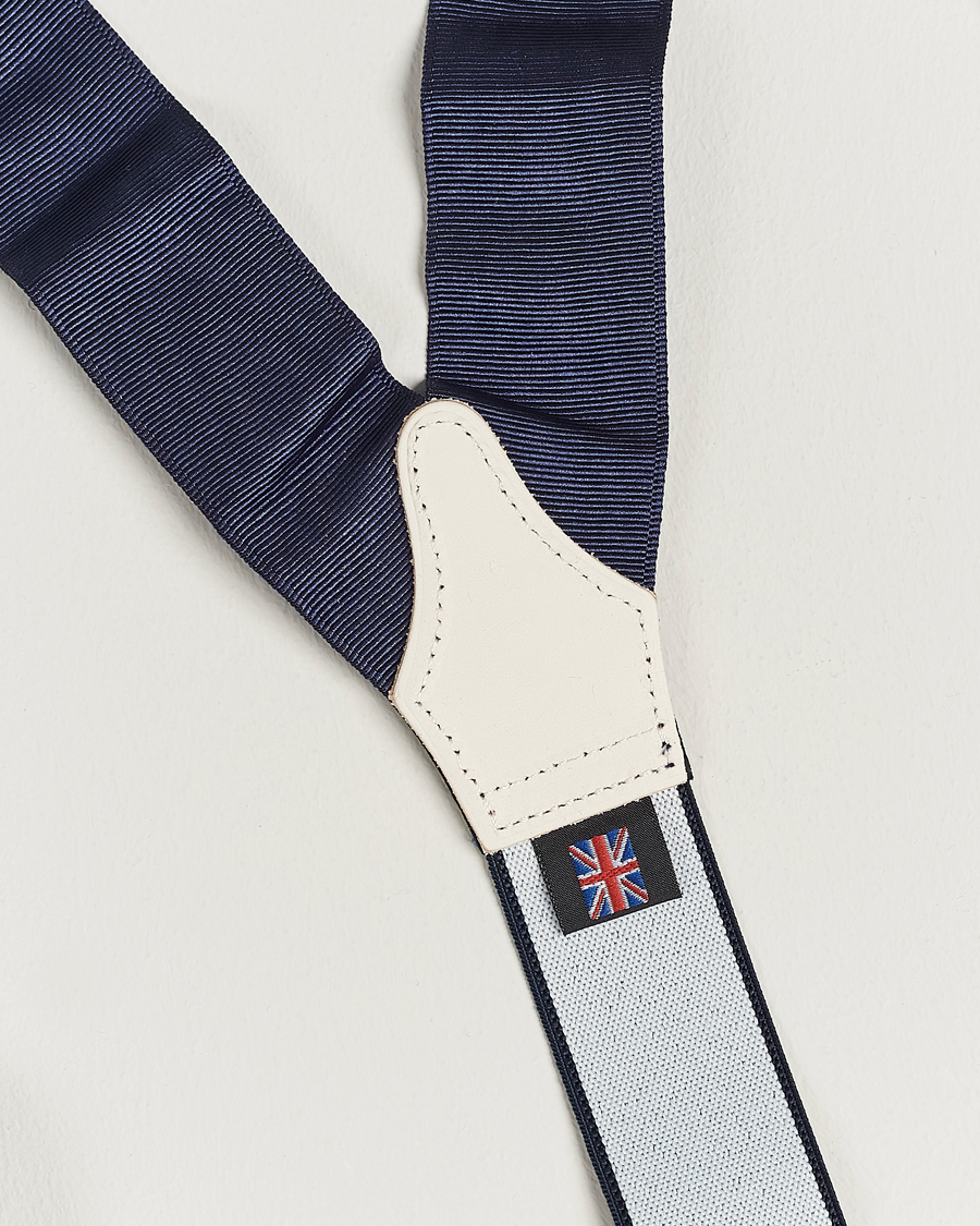 Heren | Albert Thurston Moiré Braces 40mm Navy | Albert Thurston | Moiré Braces 40mm Navy