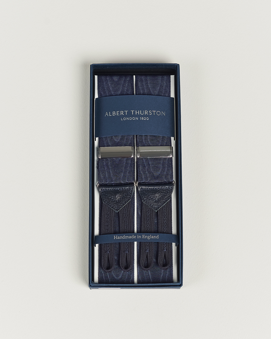 Heren | Albert Thurston Moiré Braces 40mm Navy | Albert Thurston | Moiré Braces 40mm Navy