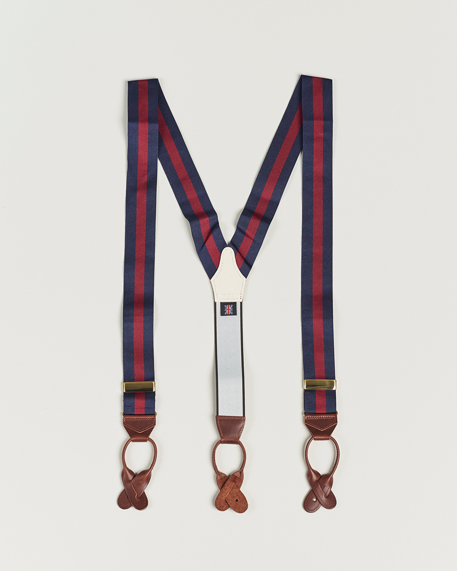 Homme | Albert Thurston Elastic Wide Stripe Braces 40mm Navy/Wine | Albert Thurston | Elastic Wide Stripe Braces 40mm Navy/Wine