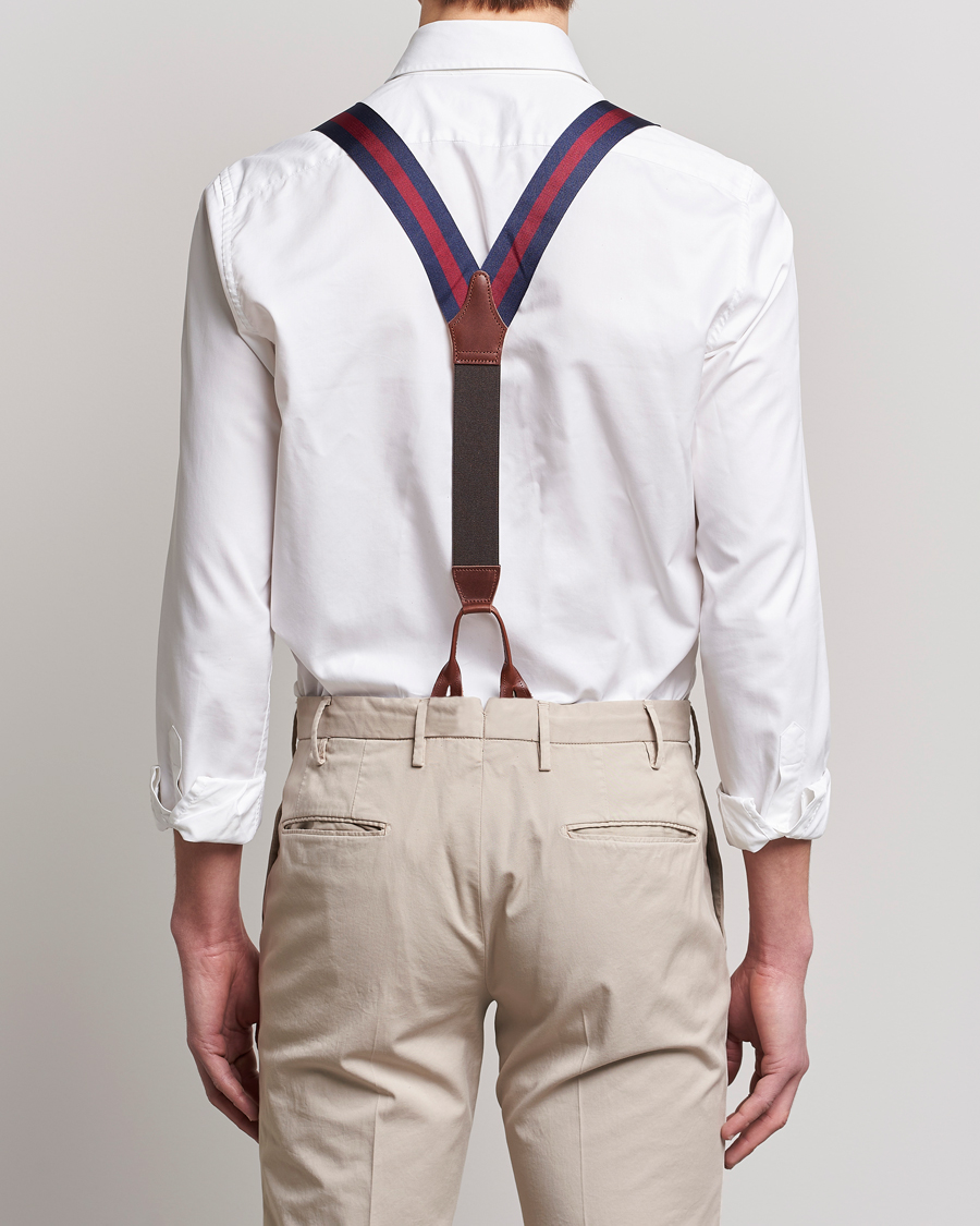 Homme | Albert Thurston Elastic Wide Stripe Braces 40mm Navy/Wine | Albert Thurston | Elastic Wide Stripe Braces 40mm Navy/Wine