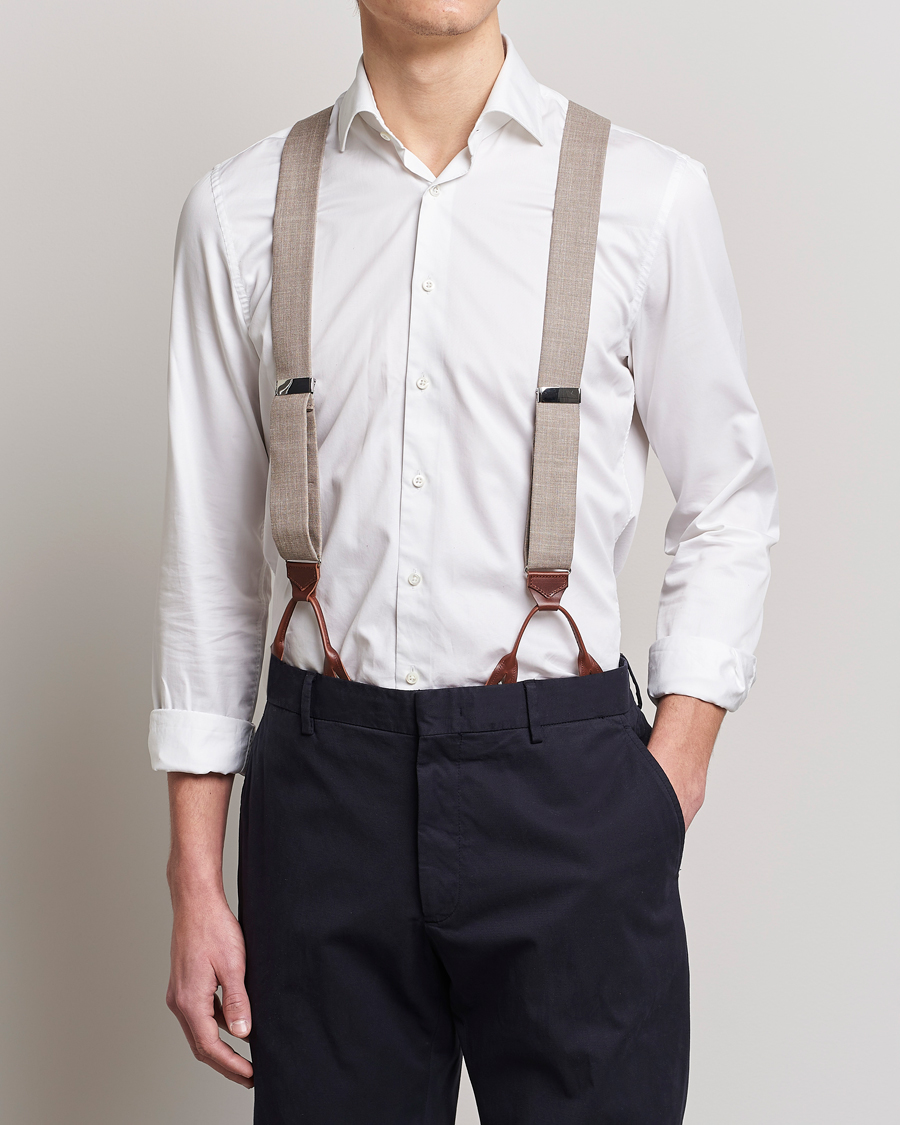 Homme | Albert Thurston Linen Braces Beige | Albert Thurston | Linen Braces Beige