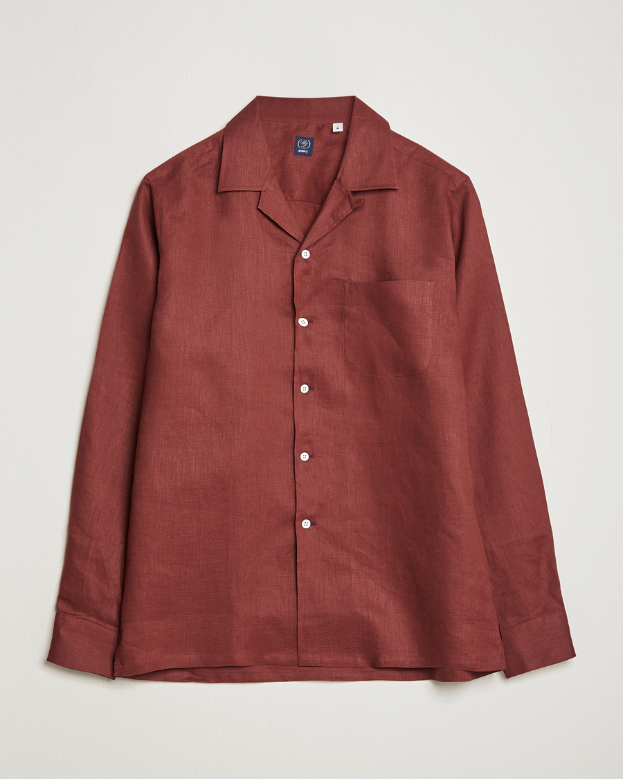 Heren | Overhemden | Beams F | Relaxed Linen Shirt Brick