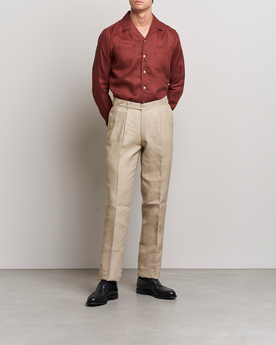 Heren | Overhemden | Beams F | Relaxed Linen Shirt Brick