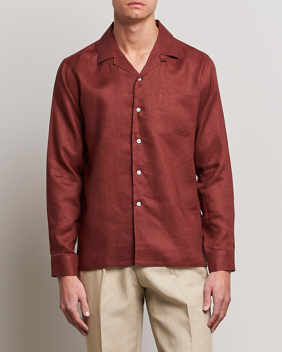 Heren | Overhemden | Beams F | Relaxed Linen Shirt Brick