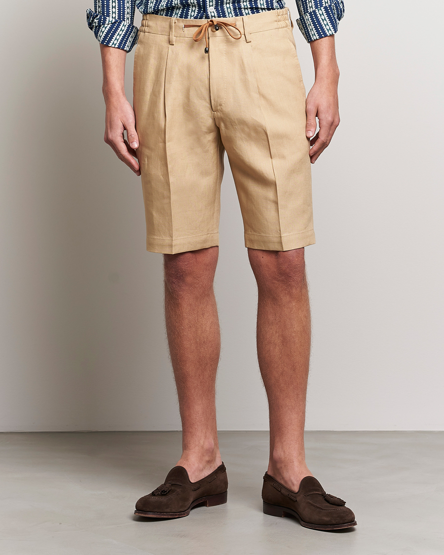 Homme | Shorts | Beams F | Pleated Linen Shorts Khaki