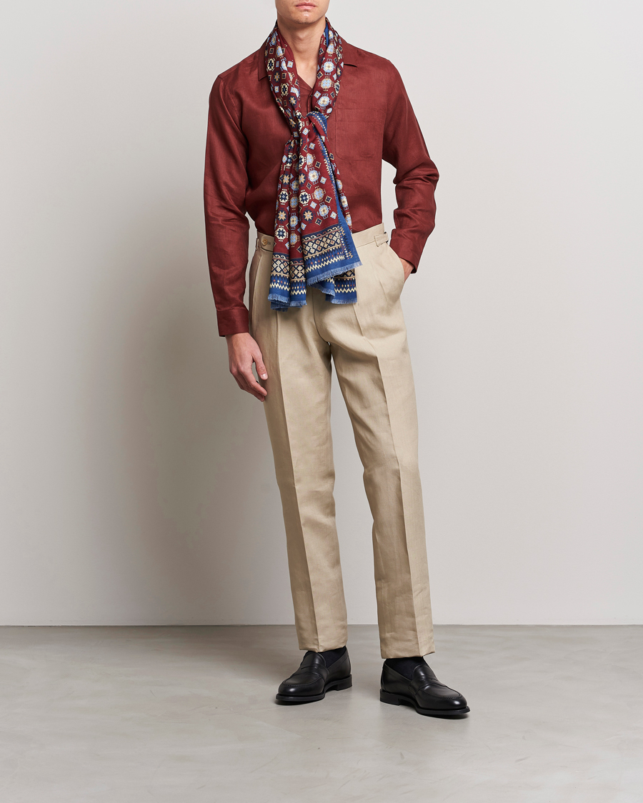 Heren | Broeken | Beams F | Pleated Linen Trousers Beige