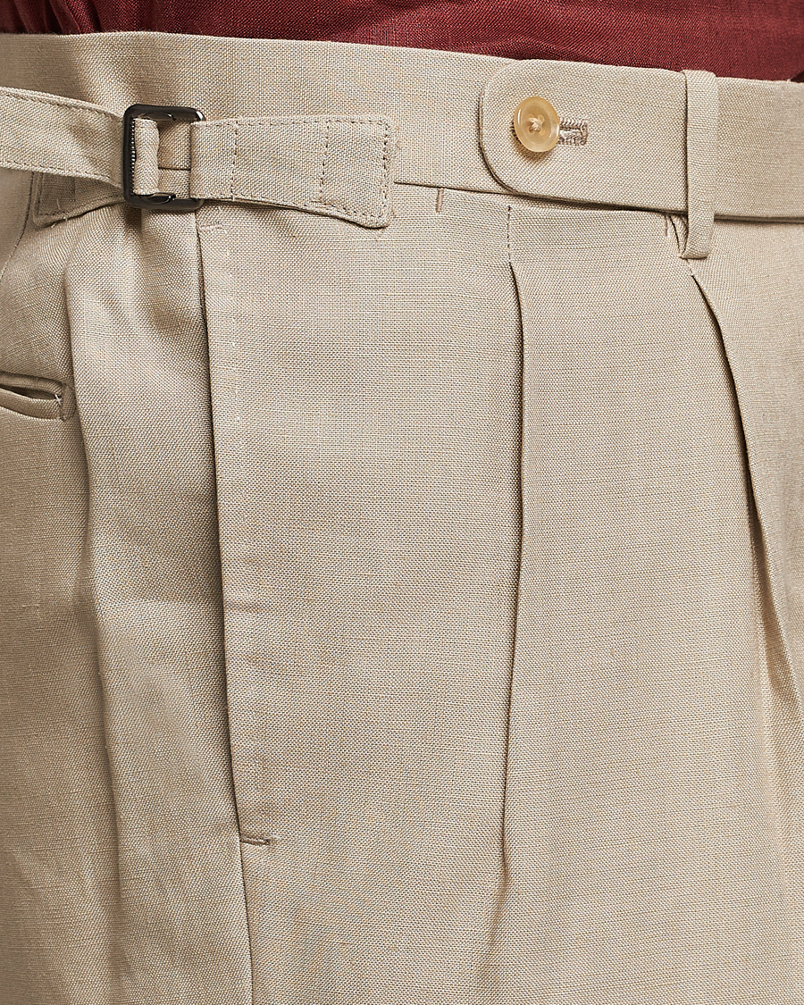 Heren | Broeken | Beams F | Pleated Linen Trousers Beige
