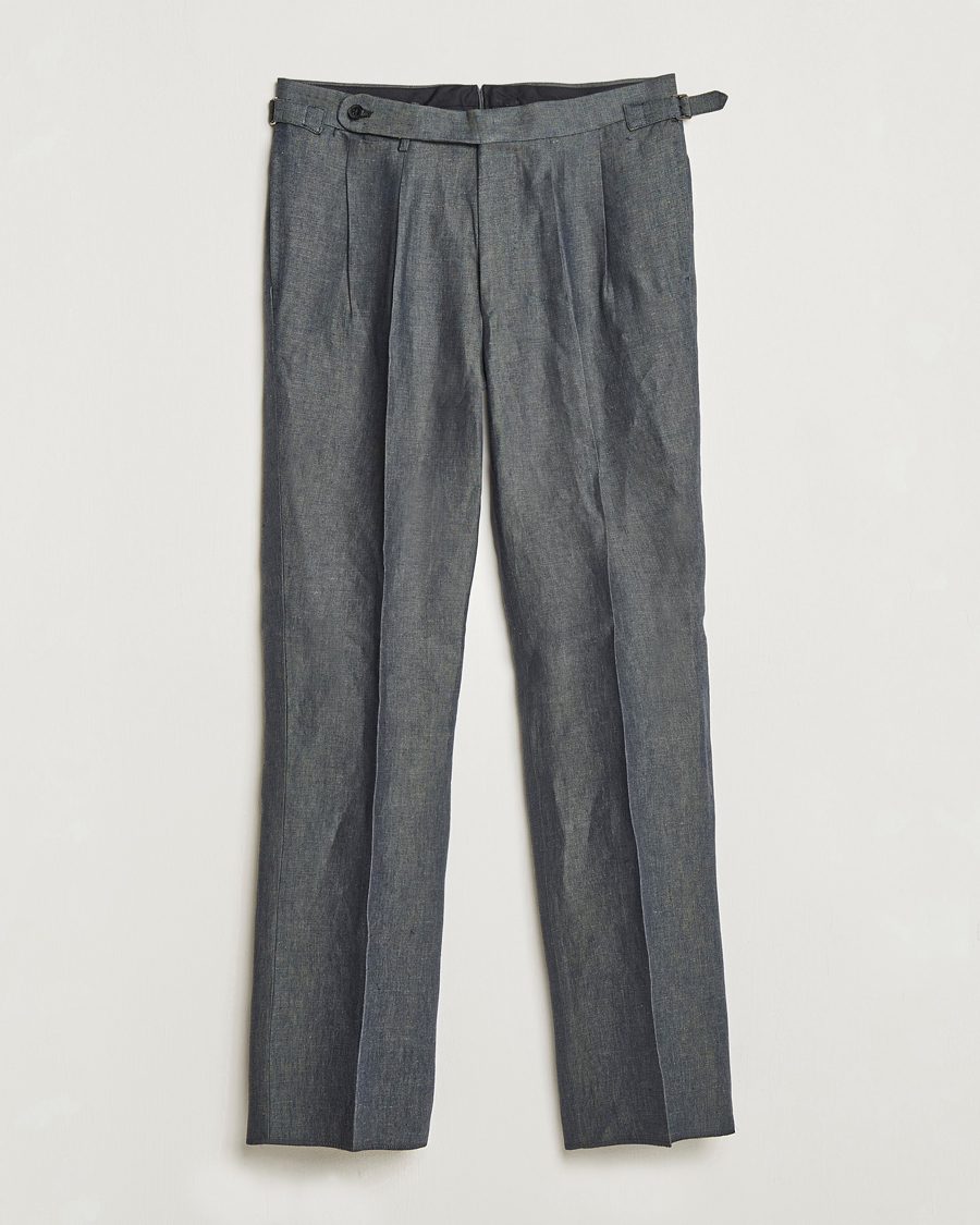 Heren | Broeken | Beams F | Pleated Linen Trousers Petroleum Blue