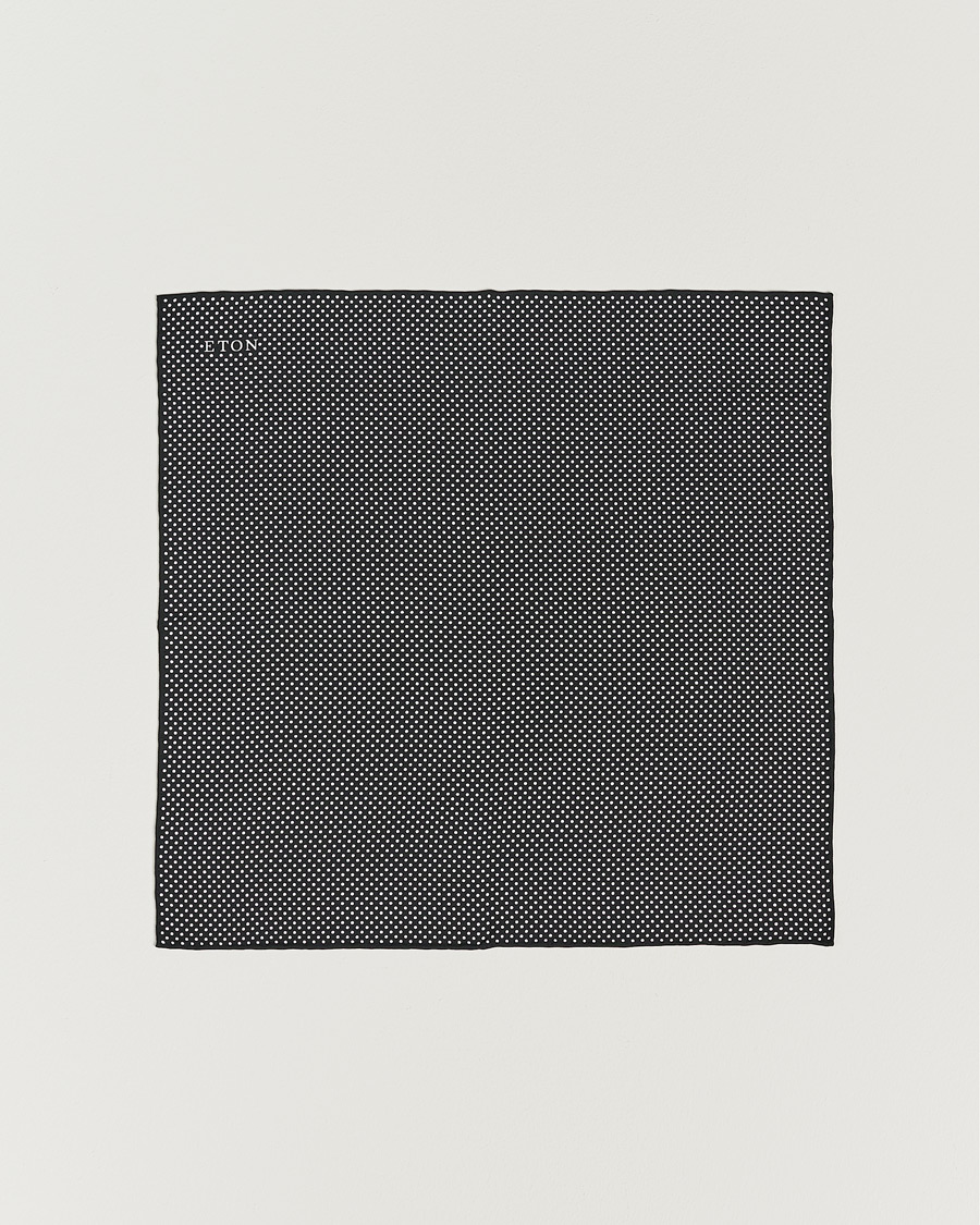 Homme | Eton Silk Polka Dot Pocket Square Black | Eton | Silk Polka Dot Pocket Square Black