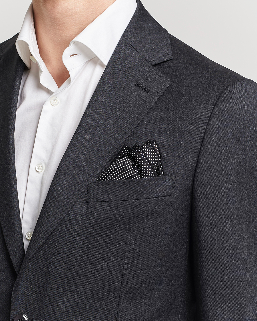 Homme | Eton Silk Polka Dot Pocket Square Black | Eton | Silk Polka Dot Pocket Square Black