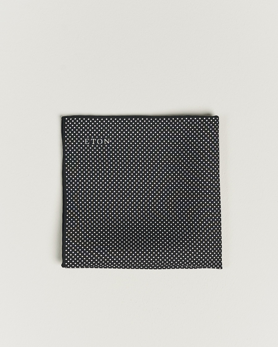 Homme | Eton Silk Polka Dot Pocket Square Black | Eton | Silk Polka Dot Pocket Square Black