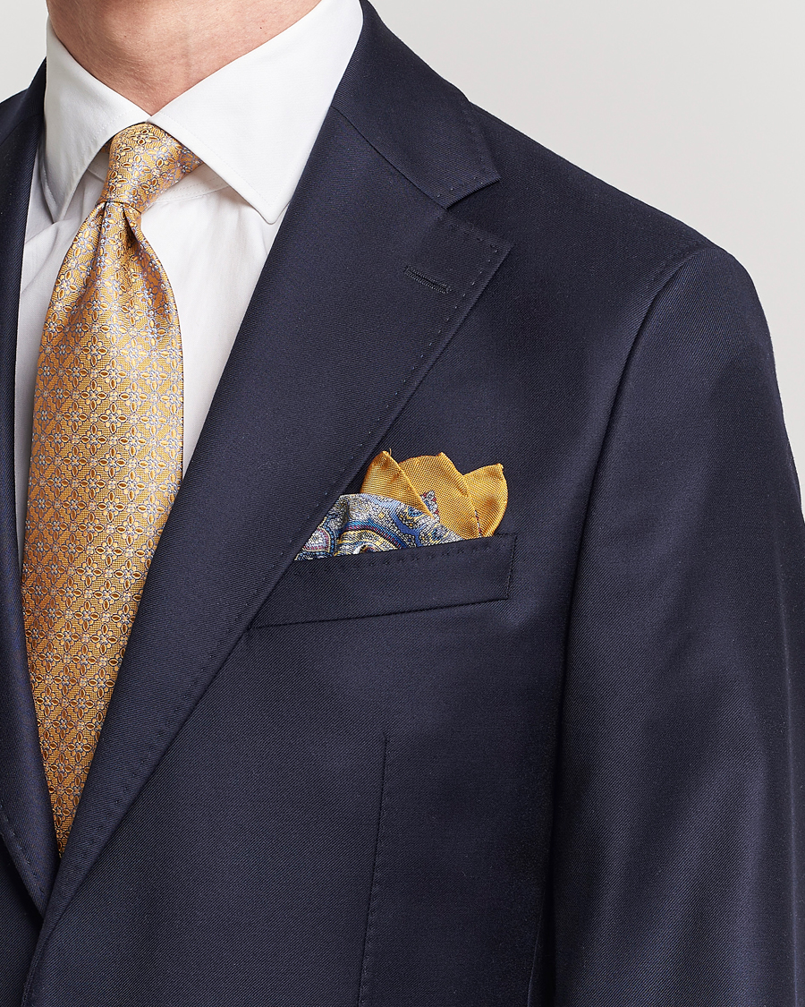Homme | Eton Silk Paisley Print Pocket Square Yellow | Eton | Silk Paisley Print Pocket Square Yellow