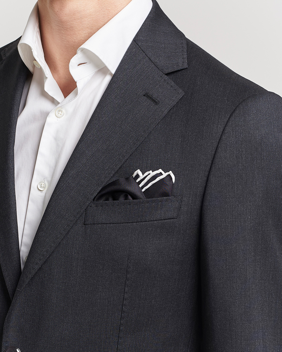 Homme | Eton Silk Pocket Square Black | Eton | Silk Pocket Square Black