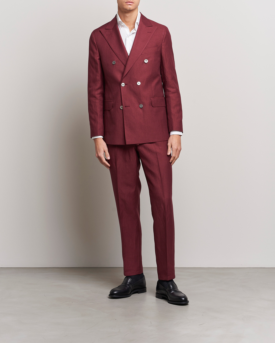 Homme | Pantalons | Oscar Jacobson | Deccan Linen Trousers Moon Red
