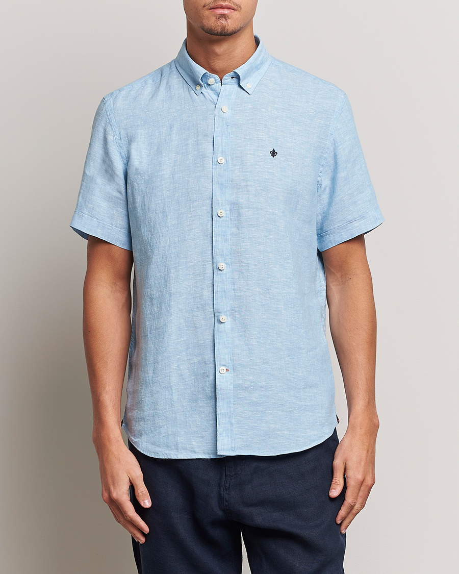 Heren | Overhemden | Morris | Douglas Short Sleeve Linen Shirt Light Blue