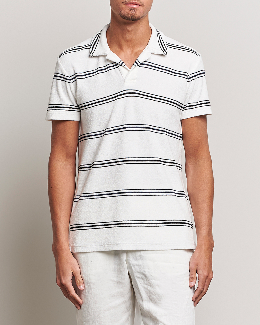 Homme | Polos | Orlebar Brown | Terry Classic Twin Stripe Polo White/Night Iris
