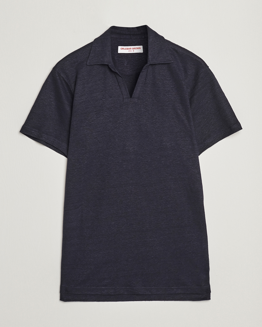 Homme | Polos | Orlebar Brown | Felix Placket Short Sleeve Linen Polo Night Iris
