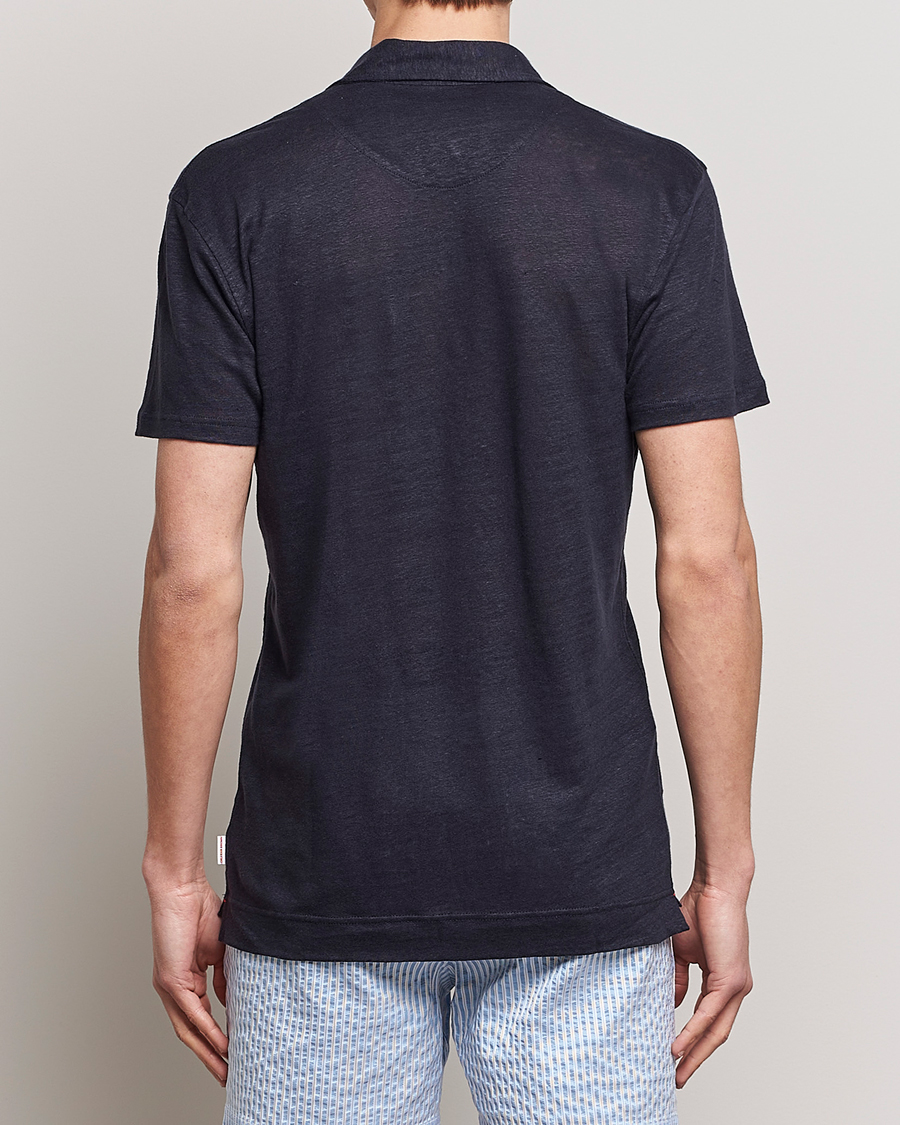 Homme | Polos | Orlebar Brown | Felix Placket Short Sleeve Linen Polo Night Iris