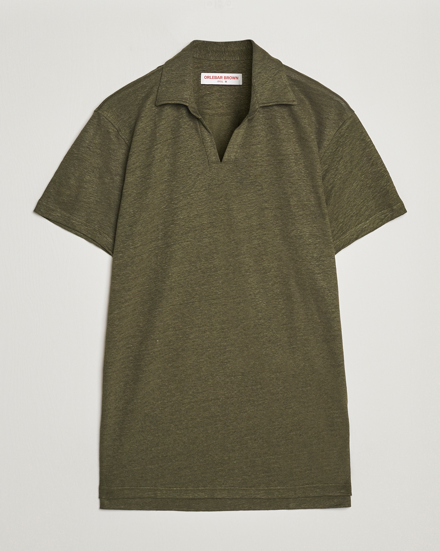 Homme | Polos | Orlebar Brown | Felix Placket Short Sleeve Linen Polo Palm
