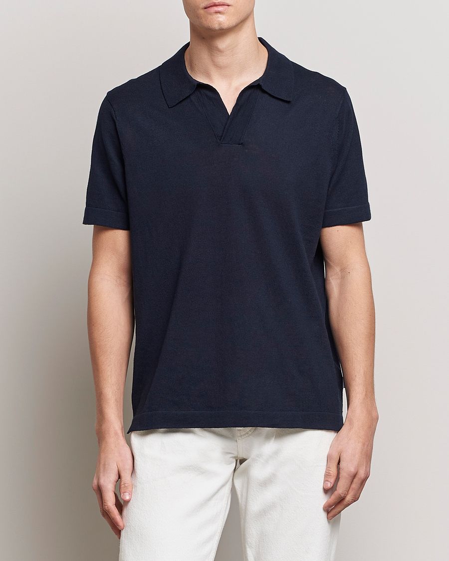 Homme | Polos | NN07 | Ryan Cotton/Linen Polo Navy Blue