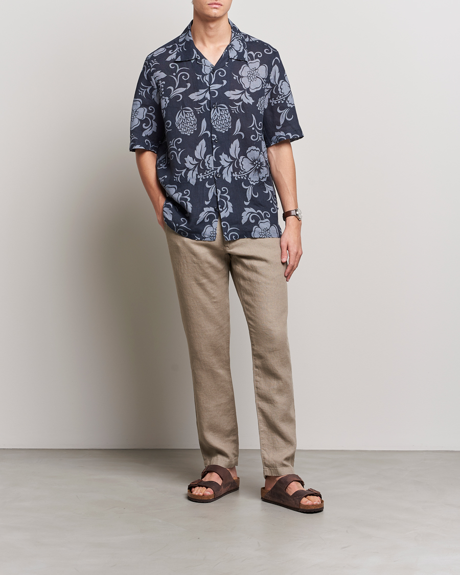 Homme | Chemises | NN07 | Ole Short Sleeve Printed Linen Shirt Navy
