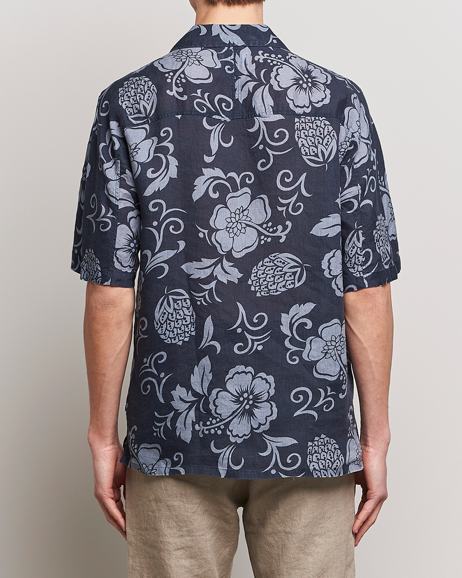 Homme | Chemises | NN07 | Ole Short Sleeve Printed Linen Shirt Navy