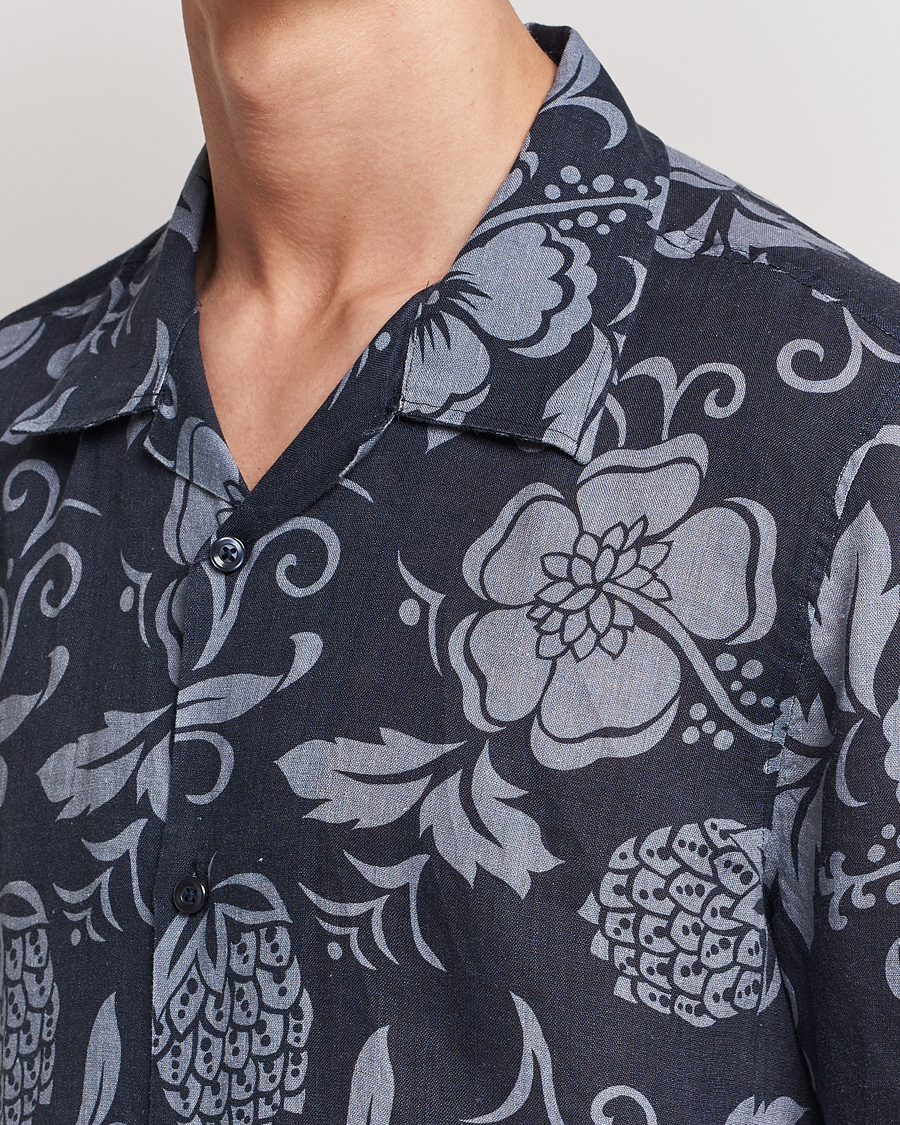 Homme | Chemises | NN07 | Ole Short Sleeve Printed Linen Shirt Navy