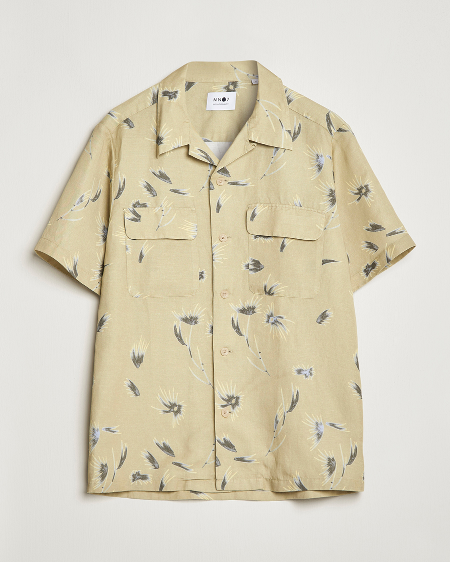 Homme | Chemises | NN07 | Daniel Short Sleeve Tencel/Linen Printed Shirt Pale Olive