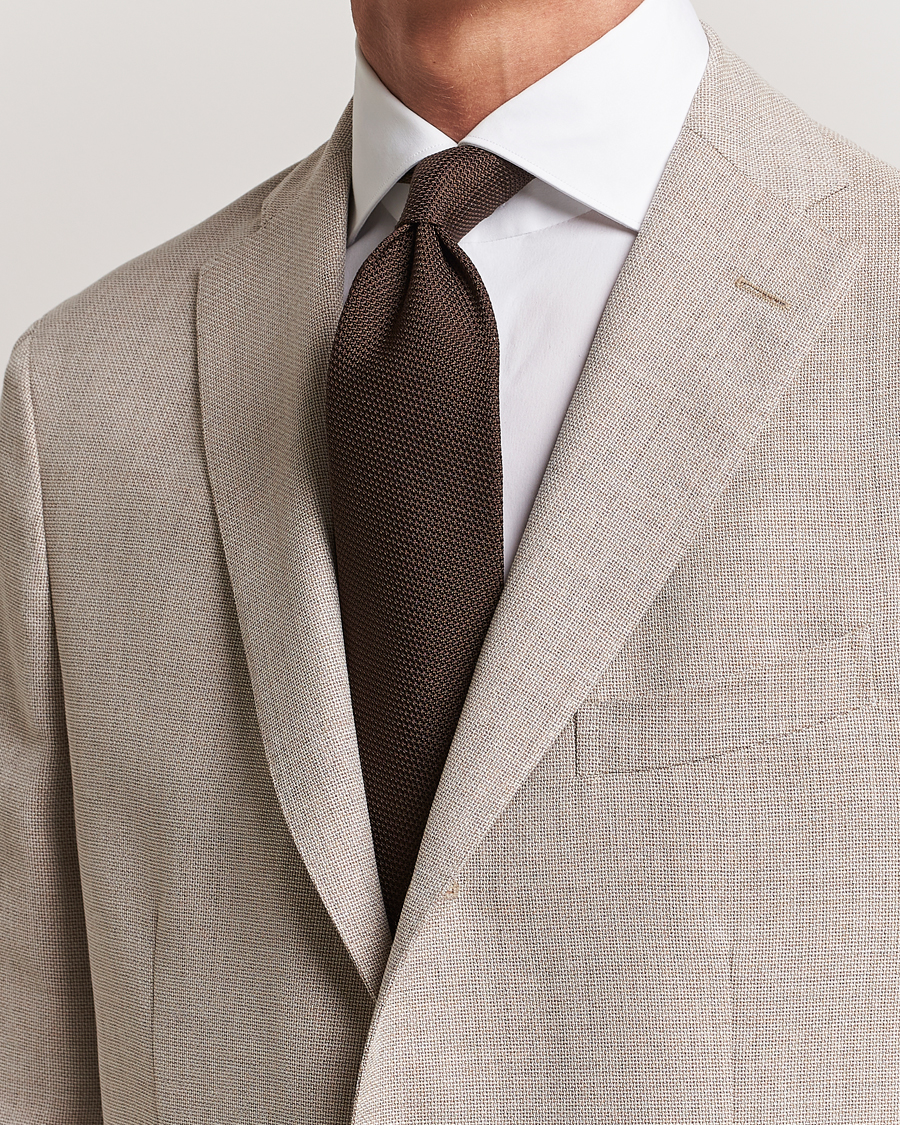 Homme | Finamore Napoli Grenadine Silk Tie Dark Brown | Finamore Napoli | Grenadine Silk Tie Dark Brown