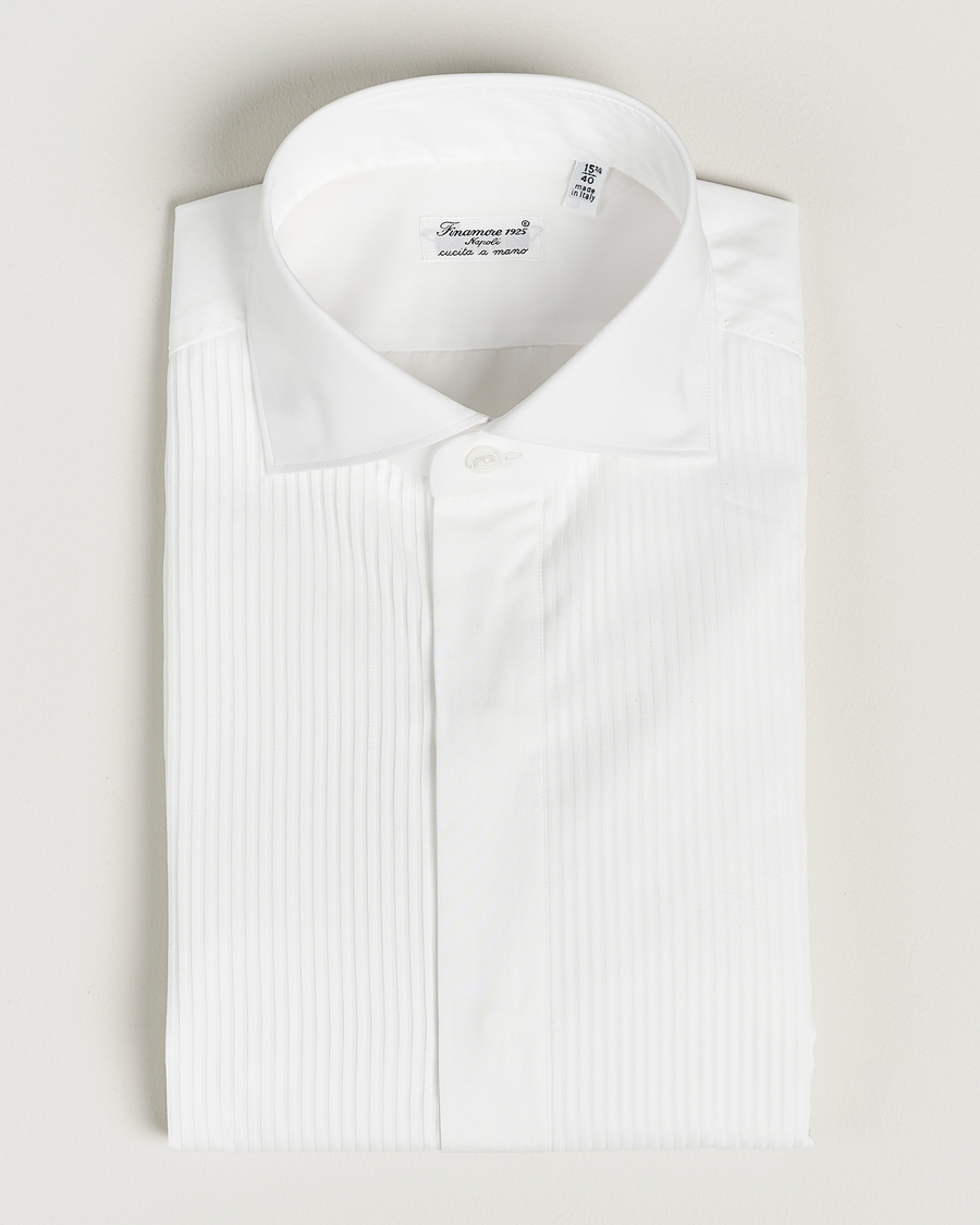Homme | Chemises | Finamore Napoli | Milano Slim Plisse Smoking Shirt White