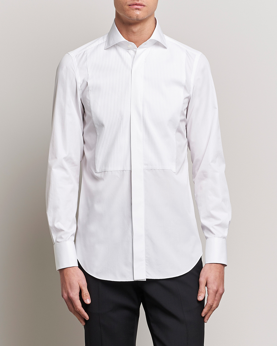 Homme | Chemises | Finamore Napoli | Milano Slim Plisse Smoking Shirt White