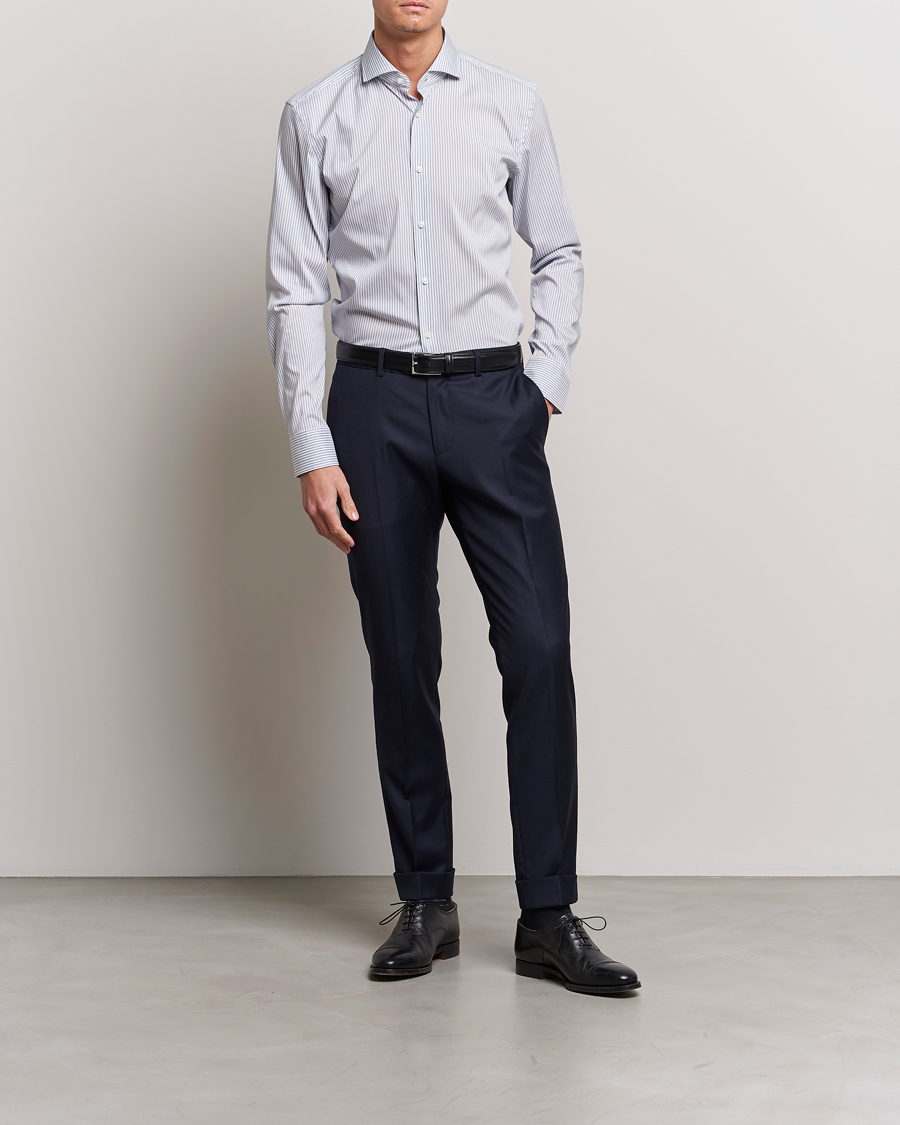 Homme | Chemises | BOSS BLACK | Hank 4-Way Striped Stretch Shirt Open Blue