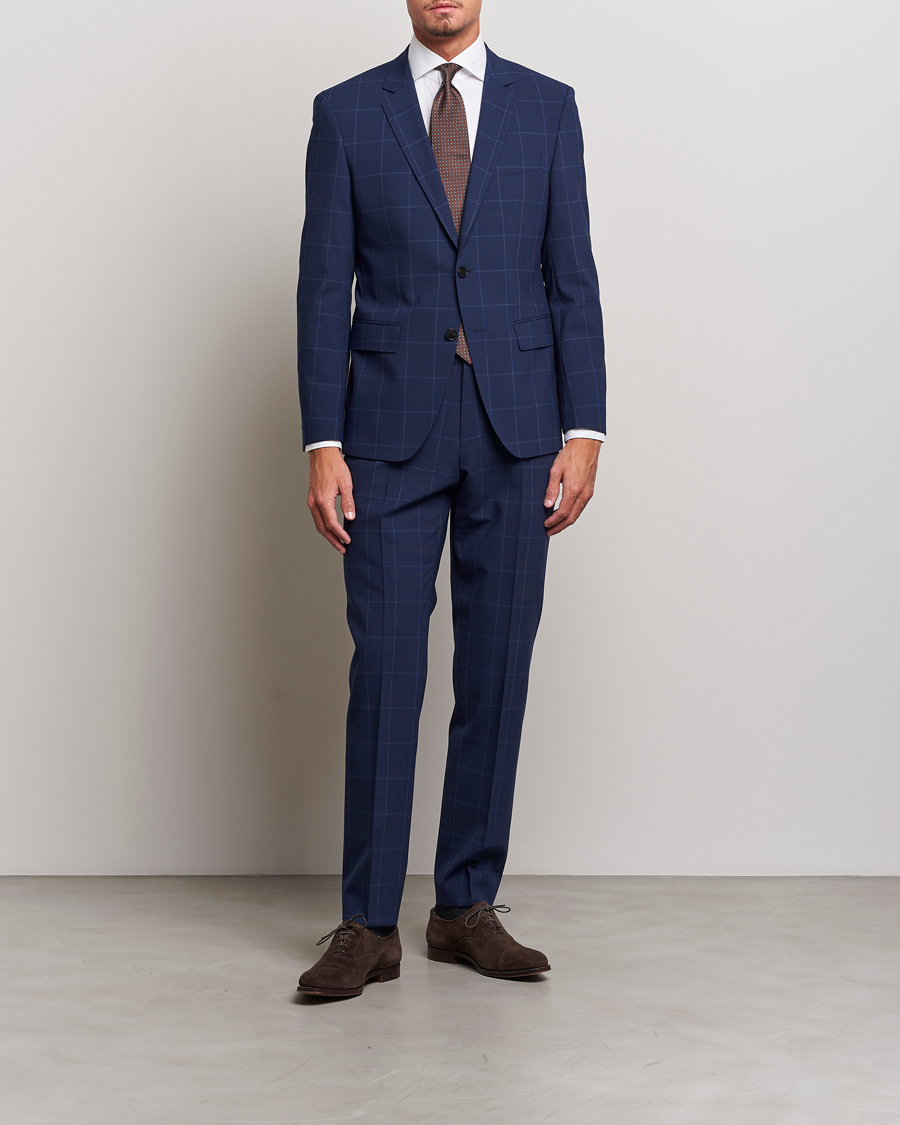 Homme | Pantalons | BOSS BLACK | Genius Checked Suit Trousers Dark Blue